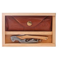 Castello Italian Corkscrew Set w/Olive Wood Handle, Wood Box & Leather Pouch